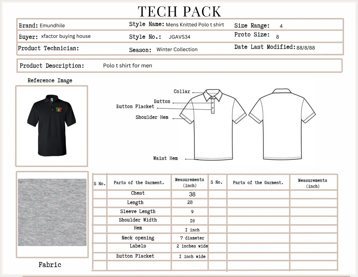Tech pack: knitted polo T-shirt