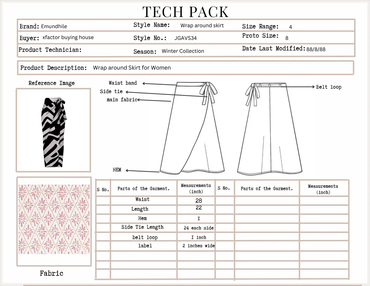 Tech pack: wrap-around skirt