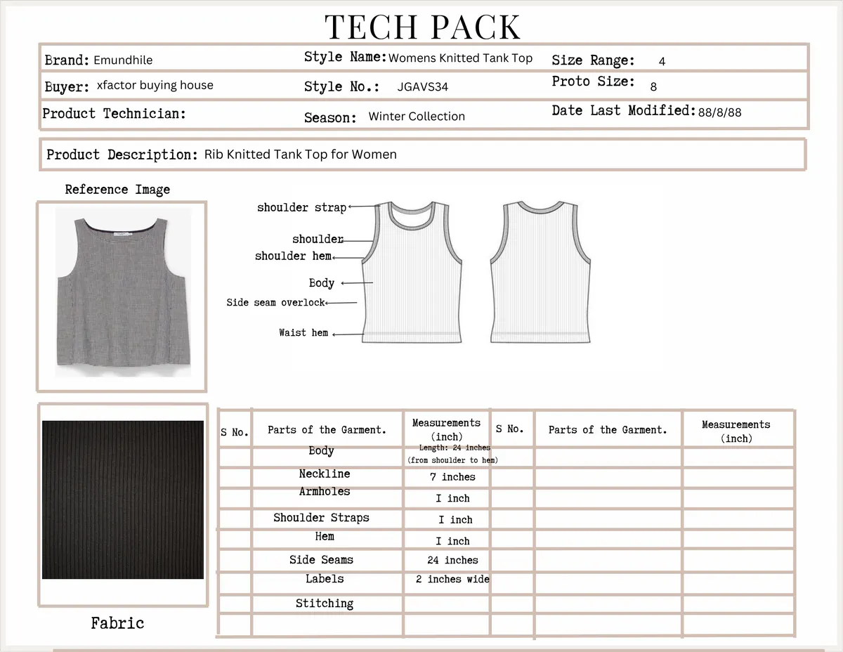 Tech pack: rib-knit tank top