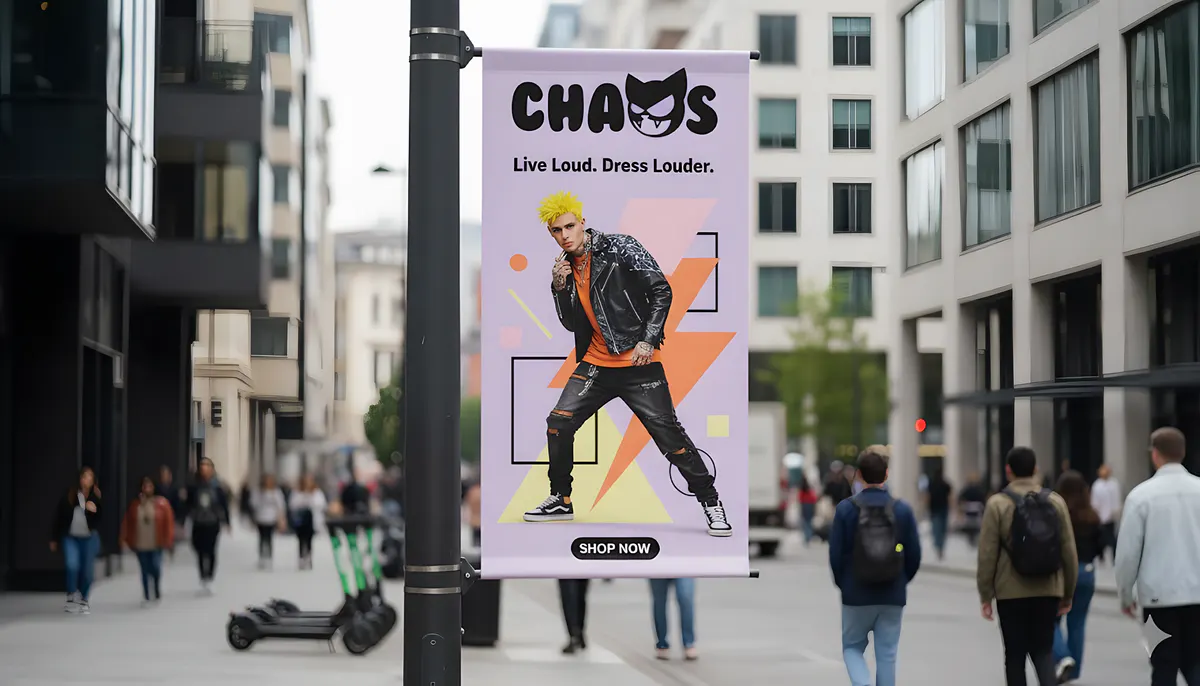 CHAOS banner on a city street