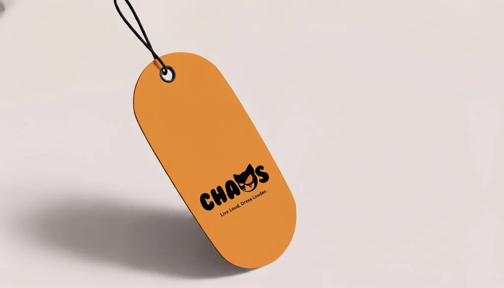 CHAOS swing tag in orange