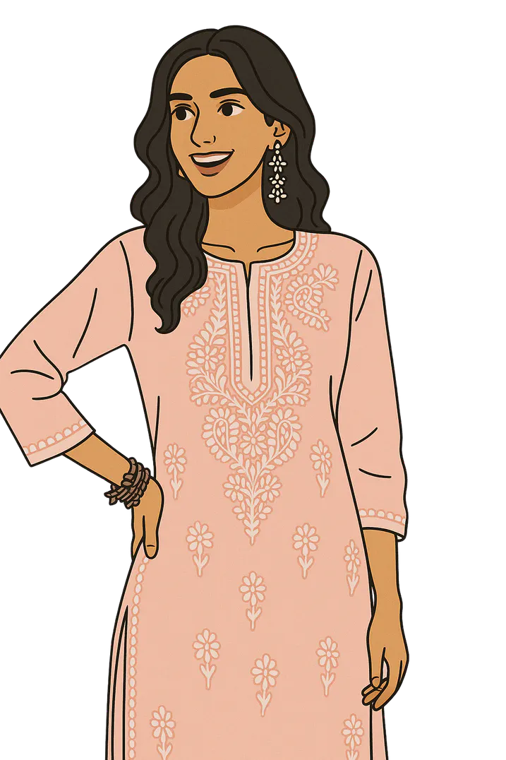 Illustration: a woman in a Chikankari kurta