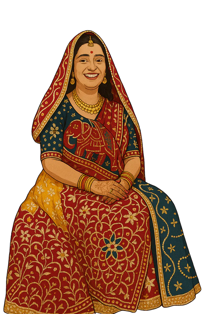 Illustration: a woman in a Gota Patti sari