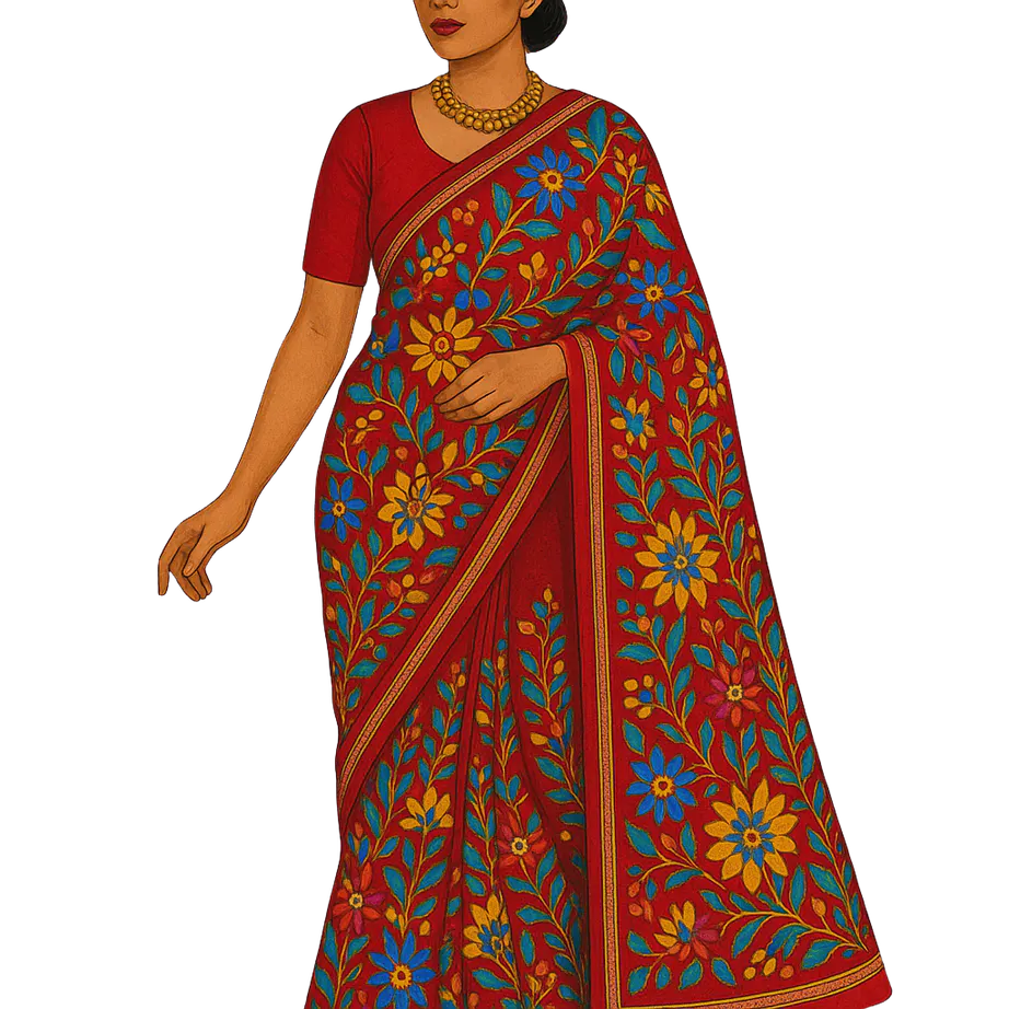Illustration: a woman in a Manipuri sari