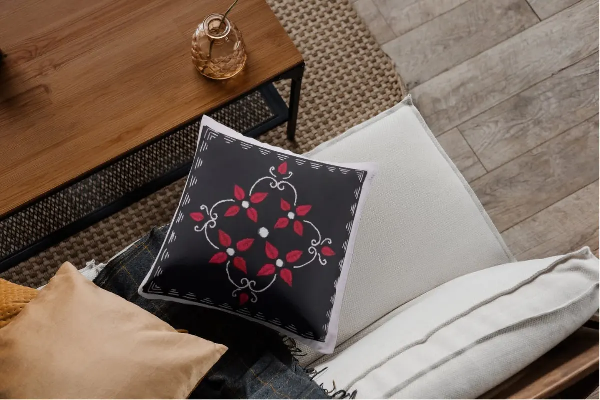 A cushion with Manipuri-inspired embroidery