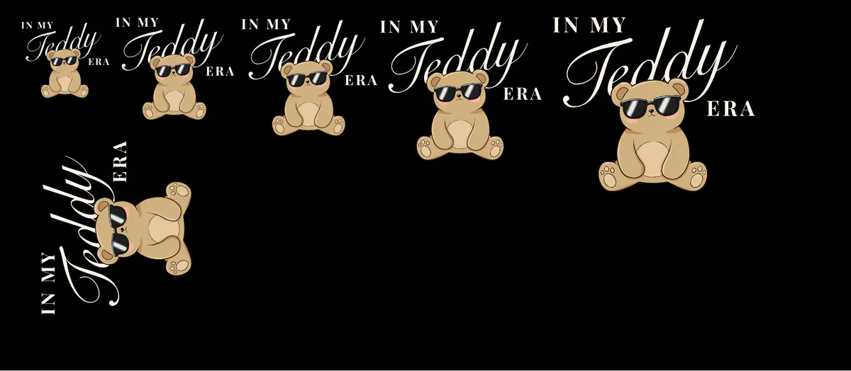In My Teddy Era graphic graded across sizes