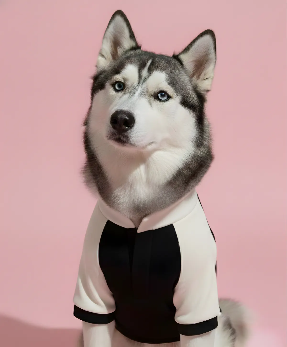 Husky portrait in the 'Drama Starter' sweatshirt