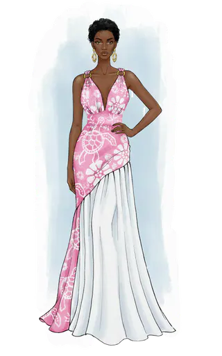 Fashion illustration of the Reef & Refuge gown