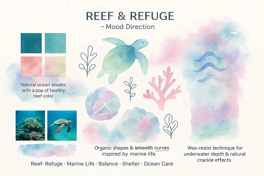 Mood and direction: ocean shades, coral and sea turtles