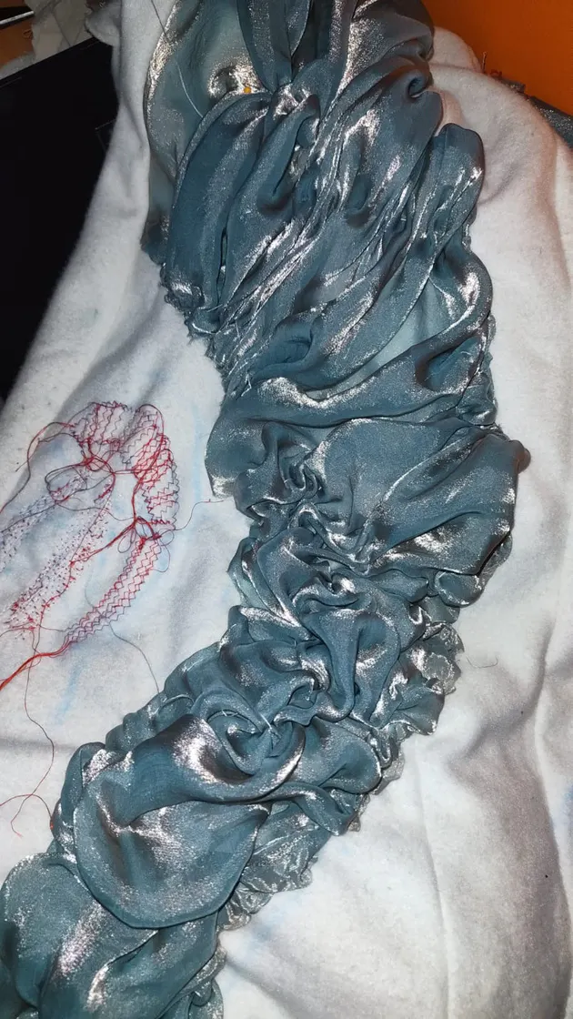 After Math: blue gathered fabric manipulation