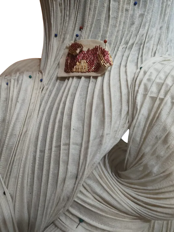 Close-up of the hand-embroidered embellishment