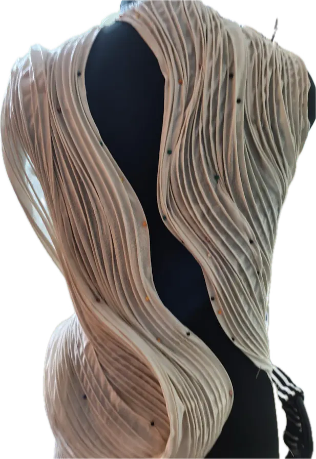 Form exploration: vertical channels twisting into a curl
