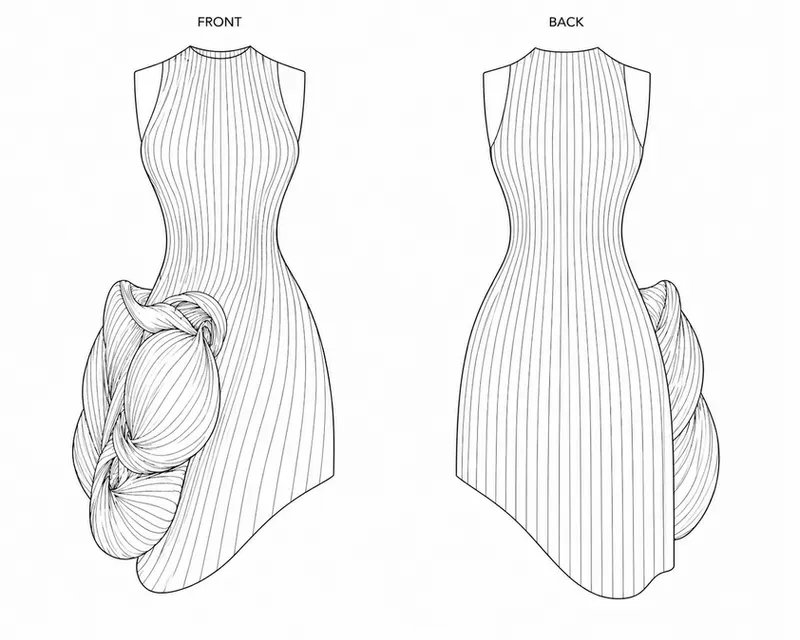 Front and back technical flats of the Last Shell dress