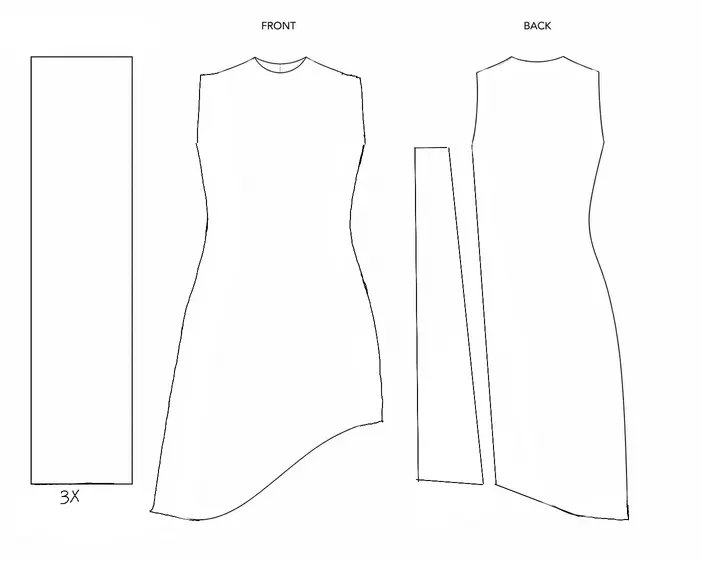 Flat sketch of the base garment, front and back