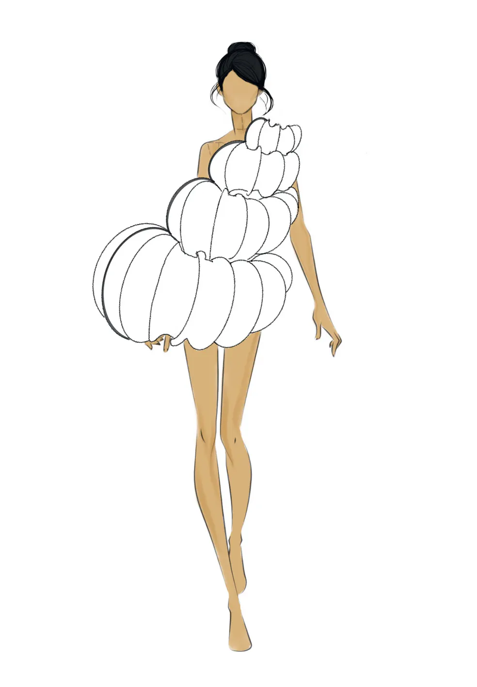 Sketch exploring shell volumes on a silhouette