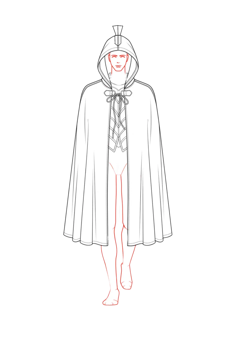 Sketch of a hooded cape