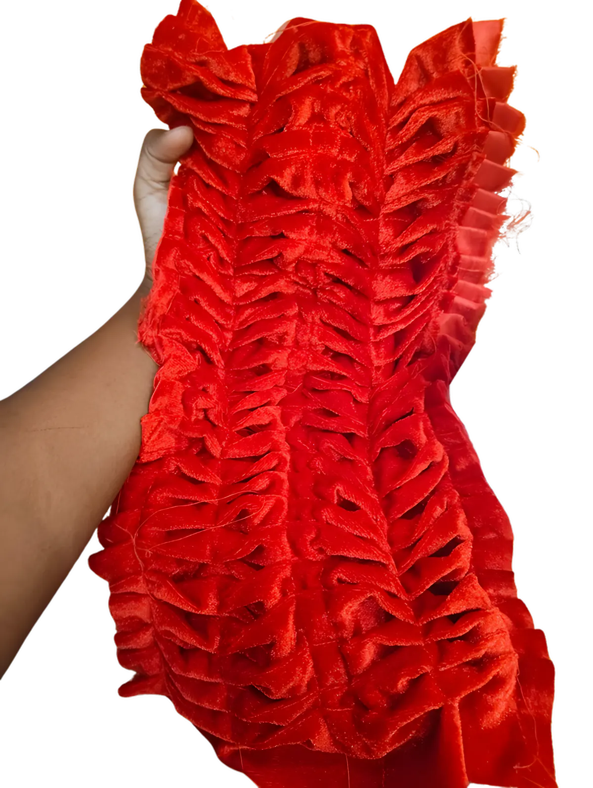 Red pin-tuck ruffle sample