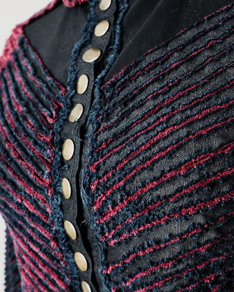 Slashed layer sample in black and red